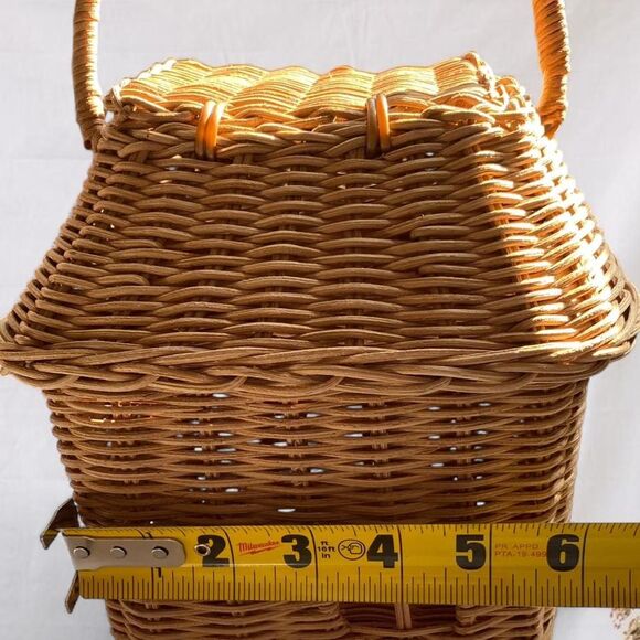 Vintage Ratan Wicker House Retro Novelty Festival Rave Basket Bag - Picture 7 of 8